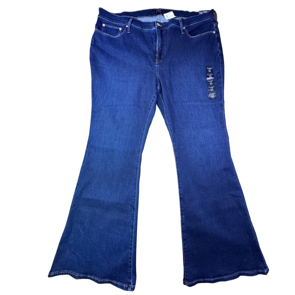 J.Crew Full Length Flare Jeans Signature Stretch Dark Wash Blue‎ Womens Size 35